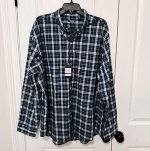 NWT IZOD Men's Button Down Dress Shirt, Size 2XL, Blue/Green Plaid, New w/Tags
